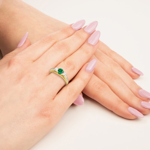 Pierścionek Secret Garden: złoty, szmaragd